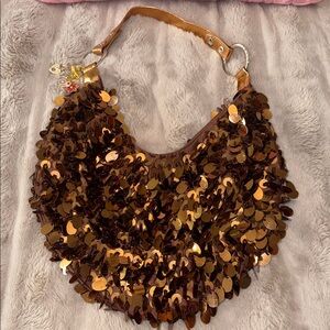Sequin Hobo Bag in Metallic Bronze